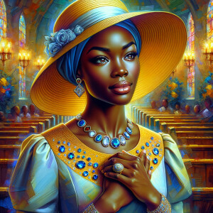 A spiritually enriching illustration portrays an African America...