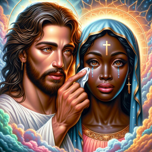 Ensure that the image distinctly represents both Jesus Christ an...