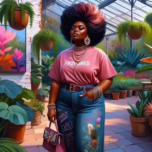 16K abstract oil painting of a beautiful regal plus-size caramel...