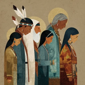 Christians, Muslims, Jews, and Native Americans praying together...