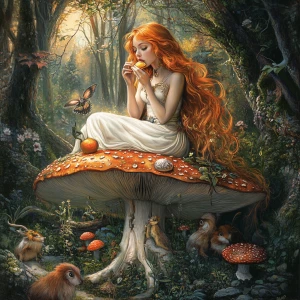 Create an image of a breathtakingly beautiful woman with flowing...