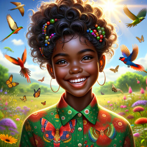Create an image of a african-American young girl with a joyful e...