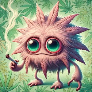 Pastel cartoon painting of an adorable fuzzy furry Hemp Leaf mon...