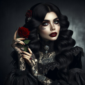 beautiful vampire version of Belle with tattoos, black velvet dr...