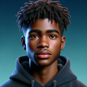 Create a 3-D realistic portrait of Trayvon Martin, wearing a hoodie