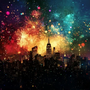 Create a dazzling vibrant colorful New Years Eve Firework animat...