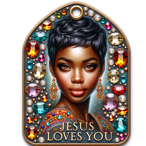 Redesign the tag to feature an African-American woman with a sty...