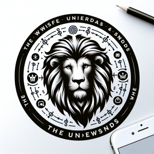 draw a social media logo with a lion in the middle and a caption...