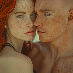 A photorealistic high resolution image. Light ginger haired fema...