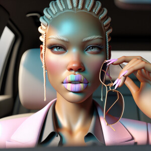 3D image of a LIGHT SKIN African American woman sitting in her c...