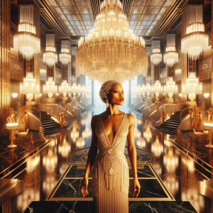 o	In the opulent splendor of an Art Deco penthouse, an elegant L...