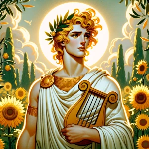Génére moi une image du Dieu Grec Apollon version Ghibli