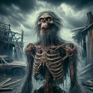 "A nightmarish humanoid monkey with a grotesque and skeletal bod...