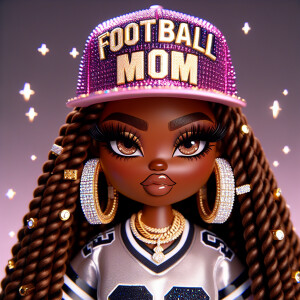 A bold chibi-style African American woman with mocha skin, long...