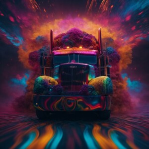A semi 🚛 with the front being a skull with lots of color's 3D h...