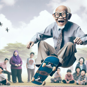 Funny and crazy caricature of a 95 year old American grandpa in...
