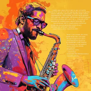 "Create a pop art style portrait of a jazz musician playing the...