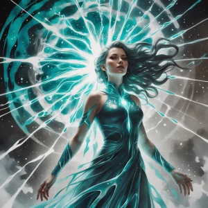 Create a watercolor illustration of a woman emitting a radiant e...