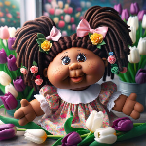 African-American cabbage patch doll with huge dimples,
Her hair...