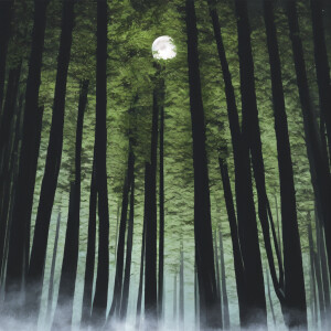Really cool moon shining down at a forest