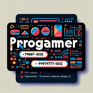 Create a business card with the text "Programmer +79887771032" a...