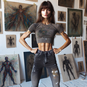 Athletic Thin skinny Attractive eurasian girl, long brown hair a...