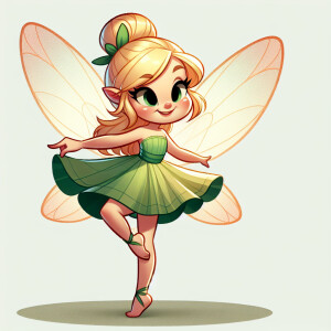 Create a cute cartoon version of Tinker Bell with a whimsical an...