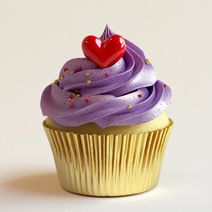 Create an image of a solitary cupcake featuring a voluminous swi...