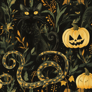 Create a Halloween-themed pattern drawing inspiration from oil p...