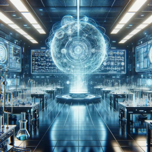 Submerge, in a futuristic laboratory with science equipment such...