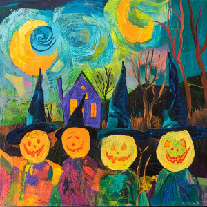 Hocus pocus in the style of  David Hockney