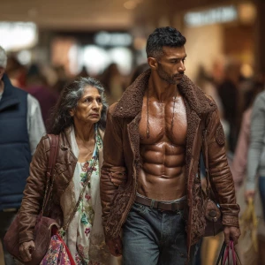 Realism photo art.a  indian criminal sweaty muscular beefy man ,...