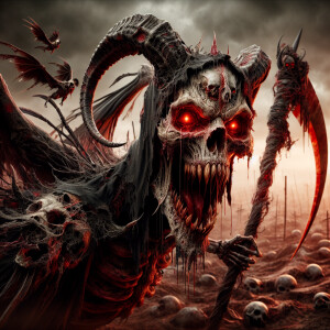 A terrifying demonic entity, reminiscent of the grim reaper, ado...
