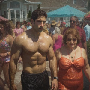 Photo Hyperrealism, painting,a muscular beefy kashmiri son in la...