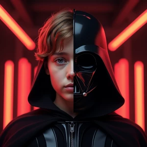 a young person whose face is split into two distinct halves. The...