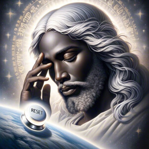 Depict a light-skinned African-American Jesus Christ with long,...