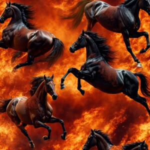 A computerized horse ablaze gallops swiftly, embodying the essen...