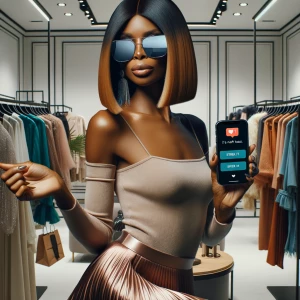 Melanin queen with a sleek two tone auburn blonde bob and mirror...