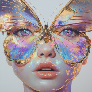 female robot, face made of fine white ceramic parts, a girl with...