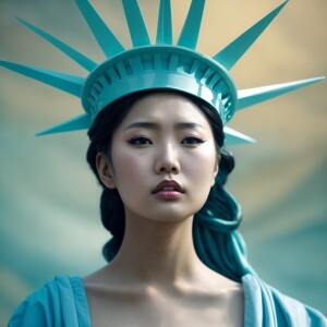 A young North Korean woman is reimagined as the modern Statue of...