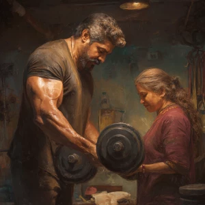 Hyperrealism digital art,A  muscular beefy sweaty kashmiri man d...