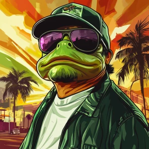 MEME PEPE in GTA art style — — in the style of a Grand Theft Au...