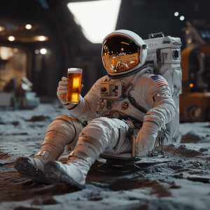 Astraunaut on the Moon enjoying beer realistic unreal render 4k