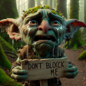 A Goblin with a exaggerated crying face,  tears are visibly runn...