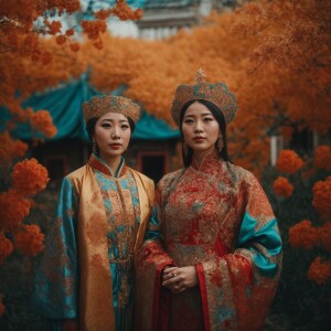 One woman from russia holding hands with one woman from china, b...