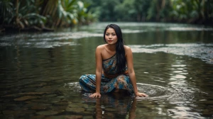 A full-body portrait of a very beautiful young Indonesian woman,...
