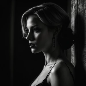 Create an image of a femme fatale, depicted as a captivating wom...