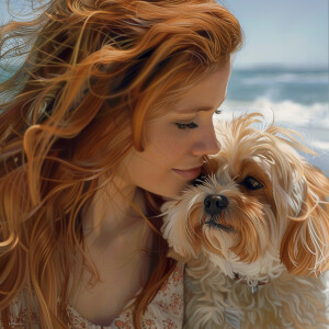 Photorealistic high resolution image. Light ginger haired woman...