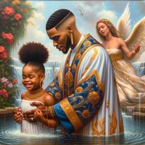An oil painting depicting a light-skinned African-American pasto...