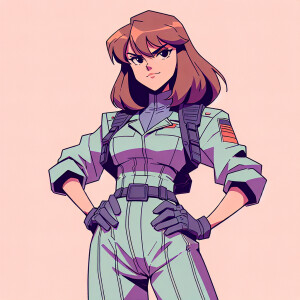 1990s anime screencap, girl a plugsuit, standing with hands on h...